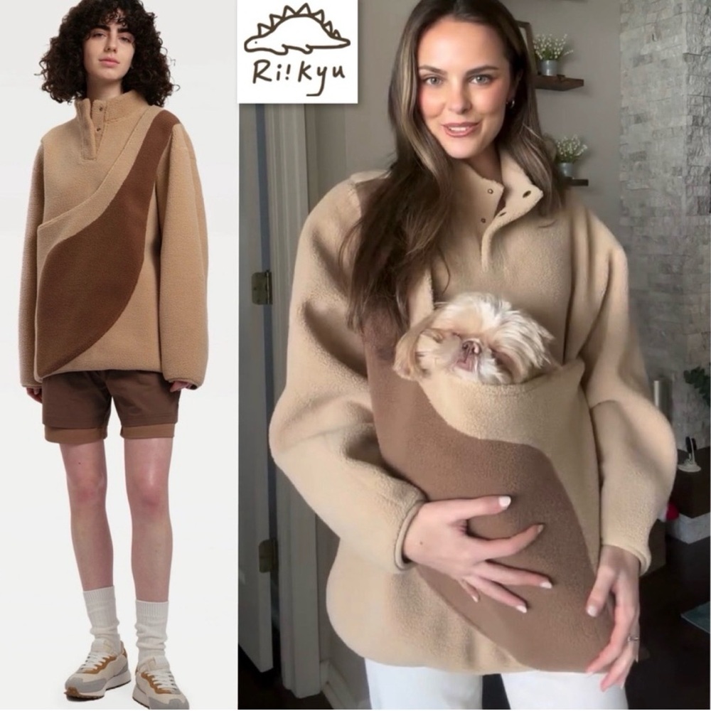 Riikyu Kangaroo Pouch Oversized Fit Unisex Fleece Pet Dog Shirt Sherpa NWT L